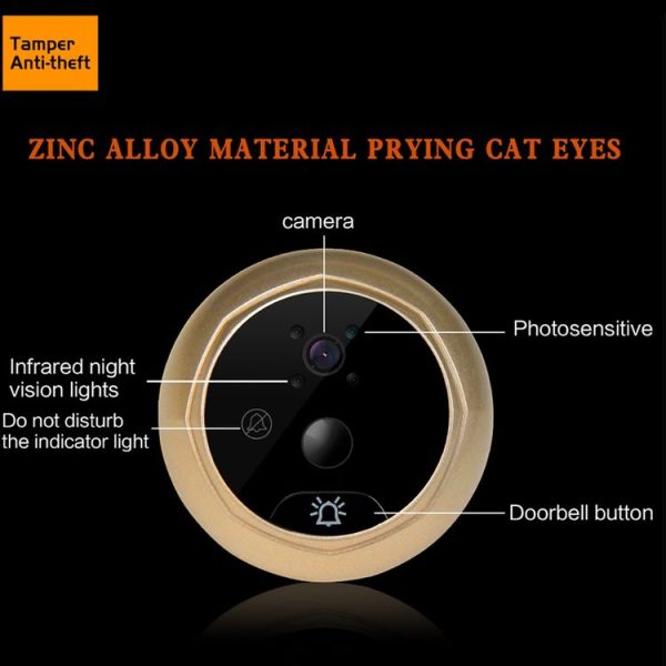 W5 2.4 inch Screen 2.0MP Security Camera No Disturb Peephole Viewer Doorbell, Support TF Card / Night Vision / Video Recording (Gold) - Image 6