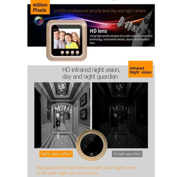 W5 2.4 inch Screen 2.0MP Security Camera No Disturb Peephole Viewer Doorbell, Support TF Card / Night Vision / Video Recording (Gold) - Image 8