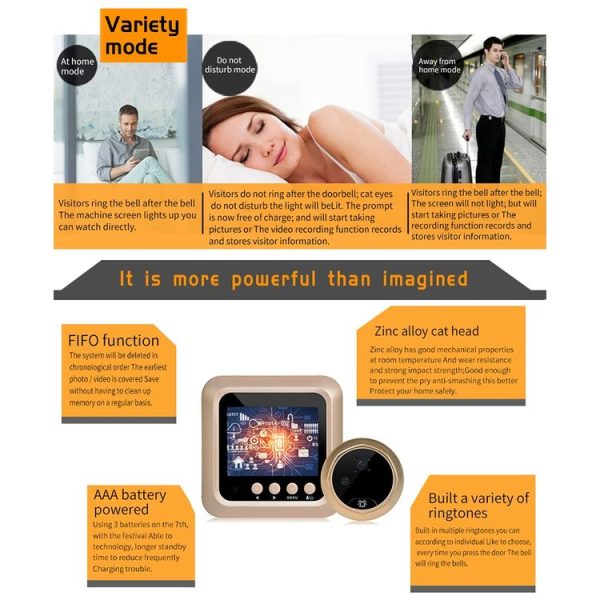 W5 2.4 inch Screen 2.0MP Security Camera No Disturb Peephole Viewer Doorbell, Support TF Card / Night Vision / Video Recording (Gold) - Image 9