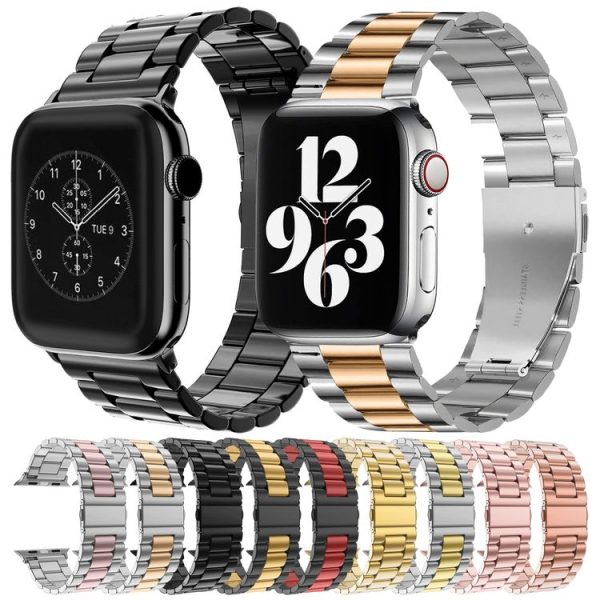 Apple Watch Series 10 42mm / 9&8&7 41mm / SE 3&SE 2&6&SE&5&4 40mm / 3&2&1 38mm Fold Buckle 3 Beads Stainless Steel Watch Band (Black Silver) - Image 4