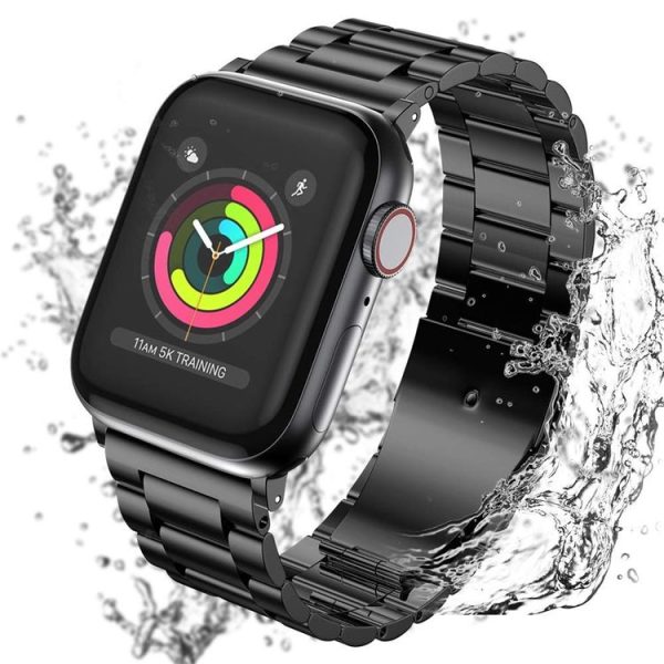 Apple Watch Series 10 42mm / 9&8&7 41mm / SE 3&SE 2&6&SE&5&4 40mm / 3&2&1 38mm Fold Buckle 3 Beads Stainless Steel Watch Band (Black Silver) - Image 6