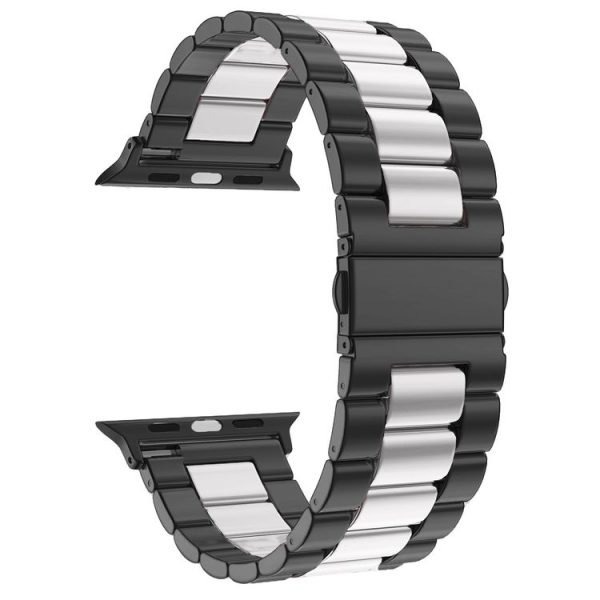 Fold Buckle 3 Beads Stainless Steel Watch Band For Apple Watch Ultra 49mm&Watch Ultra 2 49mm / Series 10 46mm / 9&8&7 45mm / SE 3&SE 2&6&SE&5&4 44mm / 3&2&1 42mm (Black Silver) - Image 2