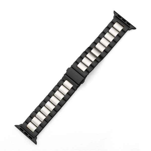 Fold Buckle 3 Beads Stainless Steel Watch Band For Apple Watch Ultra 49mm&Watch Ultra 2 49mm / Series 10 46mm / 9&8&7 45mm / SE 3&SE 2&6&SE&5&4 44mm / 3&2&1 42mm (Black Silver) - Image 3