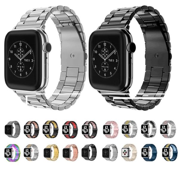 Fold Buckle 3 Beads Stainless Steel Watch Band For Apple Watch Ultra 49mm&Watch Ultra 2 49mm / Series 10 46mm / 9&8&7 45mm / SE 3&SE 2&6&SE&5&4 44mm / 3&2&1 42mm (Black Silver) - Image 4