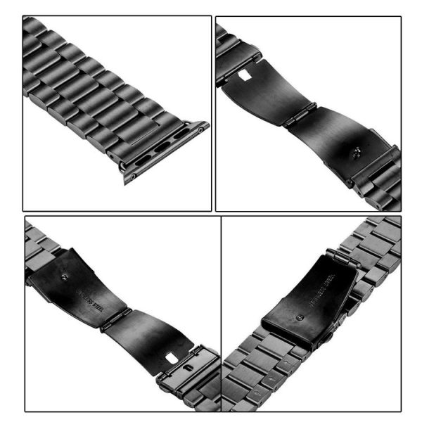 Fold Buckle 3 Beads Stainless Steel Watch Band For Apple Watch Ultra 49mm&Watch Ultra 2 49mm / Series 10 46mm / 9&8&7 45mm / SE 3&SE 2&6&SE&5&4 44mm / 3&2&1 42mm (Black Silver) - Image 5