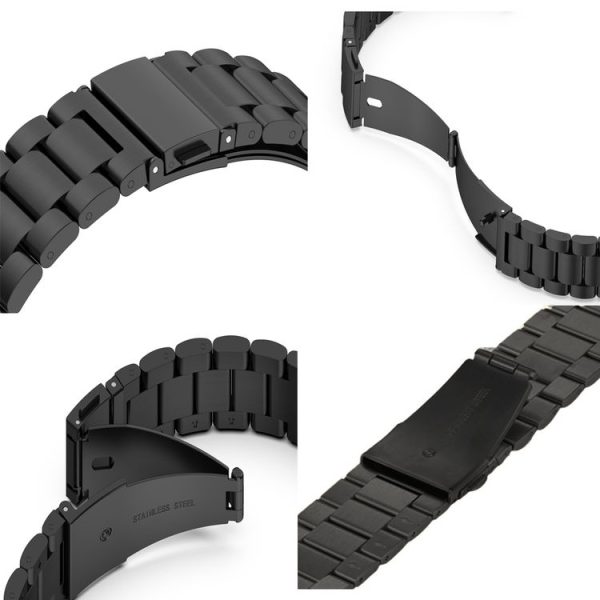 Fold Buckle 3 Beads Stainless Steel Watch Band For Apple Watch Ultra 49mm&Watch Ultra 2 49mm / Series 10 46mm / 9&8&7 45mm / SE 3&SE 2&6&SE&5&4 44mm / 3&2&1 42mm (Black Silver) - Image 6