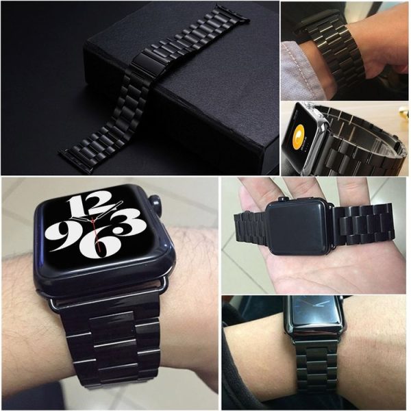 Fold Buckle 3 Beads Stainless Steel Watch Band For Apple Watch Ultra 49mm&Watch Ultra 2 49mm / Series 10 46mm / 9&8&7 45mm / SE 3&SE 2&6&SE&5&4 44mm / 3&2&1 42mm (Black Silver) - Image 7