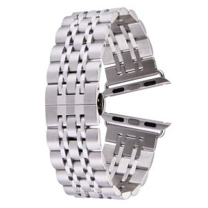 22mm Men Hidden Butterfly Buckle 7 Beads Stainless Steel Watch Band For Apple Watch 38mm (Silver)