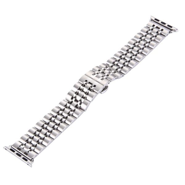 22mm Men Hidden Butterfly Buckle 7 Beads Stainless Steel Watch Band For Apple Watch 38mm (Silver) - Image 2