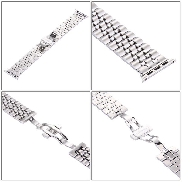 22mm Men Hidden Butterfly Buckle 7 Beads Stainless Steel Watch Band For Apple Watch 38mm (Silver) - Image 3