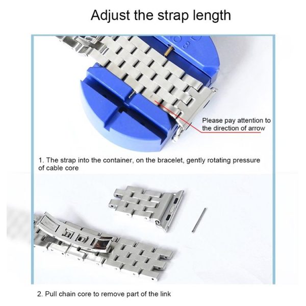 22mm Men Hidden Butterfly Buckle 7 Beads Stainless Steel Watch Band For Apple Watch 38mm (Silver) - Image 6