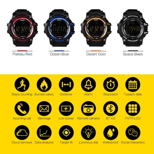 EX16 Bluetooth 4.0 Smart Watch, IP67 Waterproof, Support Sport Monitoring / Data Analysis / Information Reminder / Remote Camera, Compatible with both Android and iOS System (Gold) - Image 3
