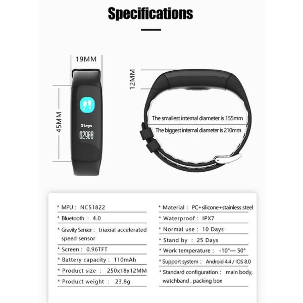 P7 0.96 inch Color Screen Bluetooth 4.0 Smart Bracelet Fitness Tracker, IP67 Waterproof, Support Multiple Sports Mode / Heart Rate Monitor / Sleep Monitor / Information Reminder / Sedentary Reminder, Compatible with both Android and iOS System (Blue) - Image 12