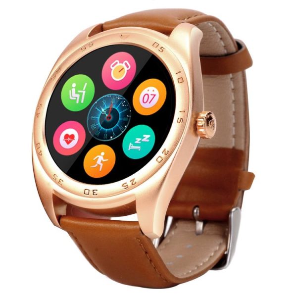 K89 Classic Watch Design Leather Band Bluetooth 4.0 Heart Rate Smart Watch, Pedometer / Sedentary Reminder / Sleep Monitor / Remote Capture / Anti-lost (Rose Gold)