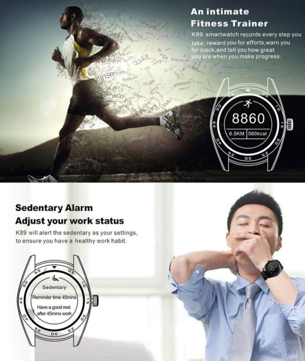 K89 Classic Watch Design Leather Band Bluetooth 4.0 Heart Rate Smart Watch, Pedometer / Sedentary Reminder / Sleep Monitor / Remote Capture / Anti-lost (Rose Gold) - Image 13