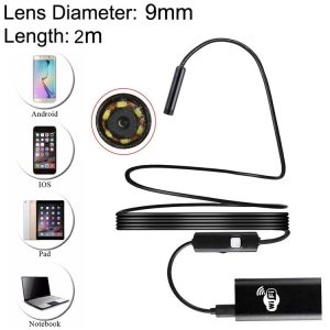 1.0MP HD Camera 30m Wireless Distance Metal WiFi Box Waterproof IPX67 Endoscope Snake Tube Inspection Camera with 6 LED for Android & iOS, Length: 2m, Lens Diameter: 9mm (Black)