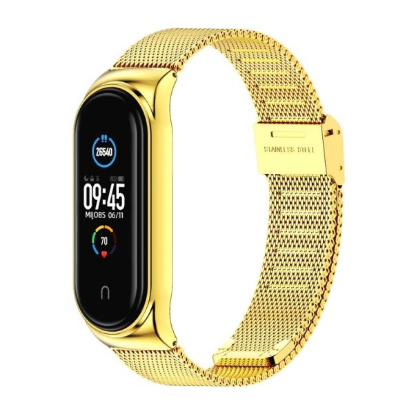 Mijobs Milan CS Screwless Buckle Metal Watch Band Case for Xiaomi Mi Band 3 & 4 & 5 & 6, Host not Included (Gold) - Image 2
