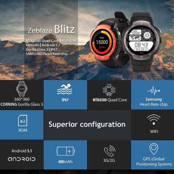 Zeblaze Blitz Bluetooth 4.0 Waterproof IP67 Smart Watch for iOS / Android, Support Heart Rate Pedometer / Sleep Monitor / Anti-lost / Remote Camera / Water Resistant (Orange) - Image 5
