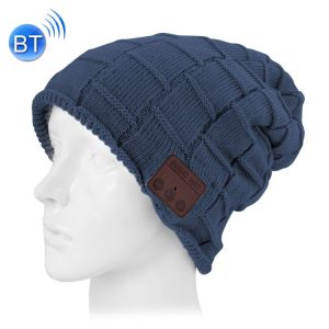 Square Textured Knitted Bluetooth Headset Warm Winter Beanie Hat with Mic for Boy & Girl & Adults (Dark Blue)