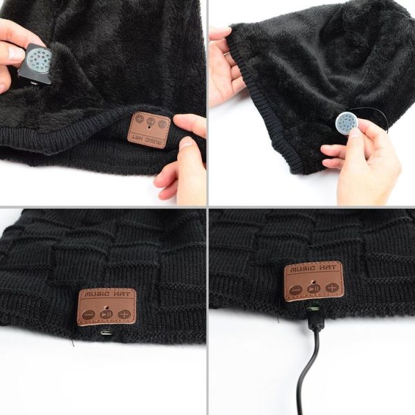 Square Textured Knitted Bluetooth Headset Warm Winter Beanie Hat with Mic for Boy & Girl & Adults (Dark Blue) - Image 10