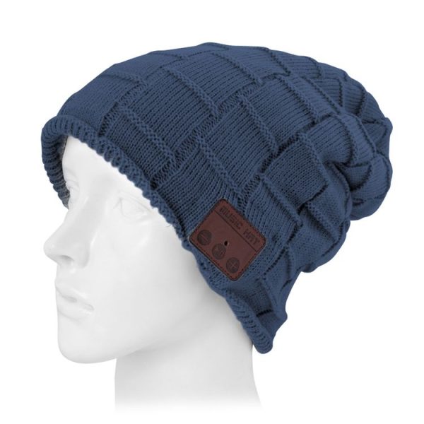 Square Textured Knitted Bluetooth Headset Warm Winter Beanie Hat with Mic for Boy & Girl & Adults (Dark Blue) - Image 2