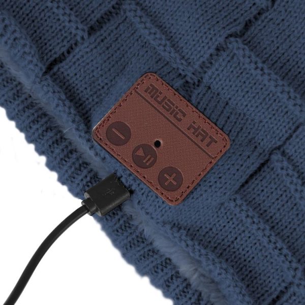 Square Textured Knitted Bluetooth Headset Warm Winter Beanie Hat with Mic for Boy & Girl & Adults (Dark Blue) - Image 6