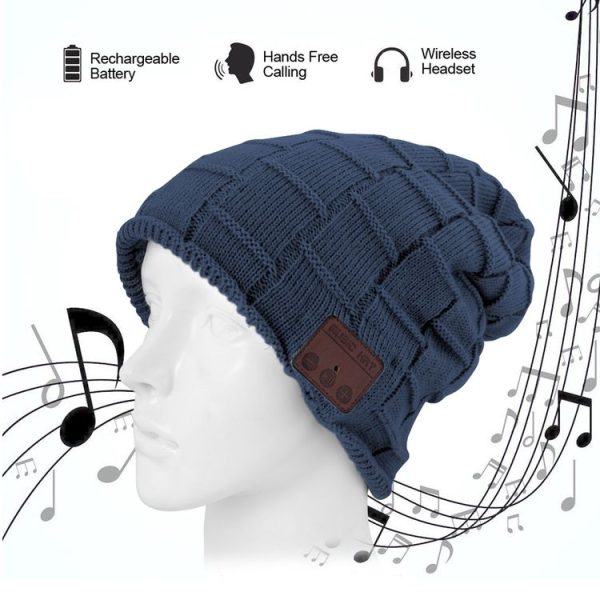 Square Textured Knitted Bluetooth Headset Warm Winter Beanie Hat with Mic for Boy & Girl & Adults (Dark Blue) - Image 8