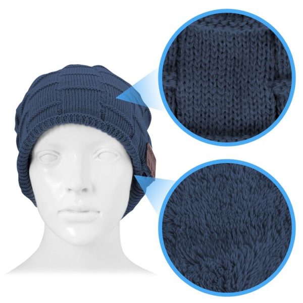 Square Textured Knitted Bluetooth Headset Warm Winter Beanie Hat with Mic for Boy & Girl & Adults (Dark Blue) - Image 9