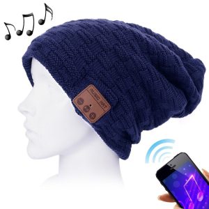 Weave Textured Knitted Bluetooth Headset Warm Winter Beanie Hat with Mic for Boy & Girl & Adults (Dark Blue)