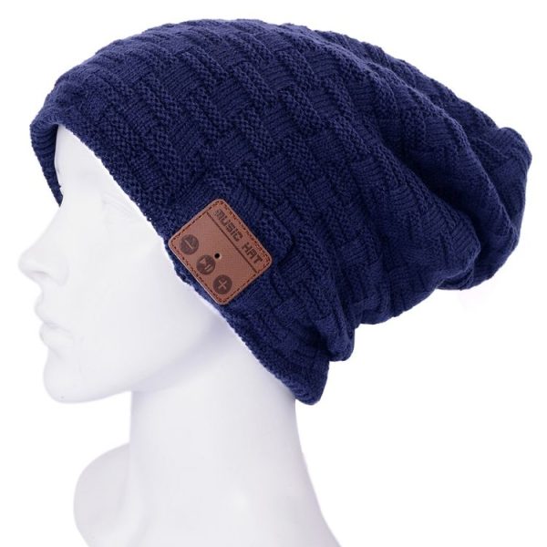 Weave Textured Knitted Bluetooth Headset Warm Winter Beanie Hat with Mic for Boy & Girl & Adults (Dark Blue) - Image 2