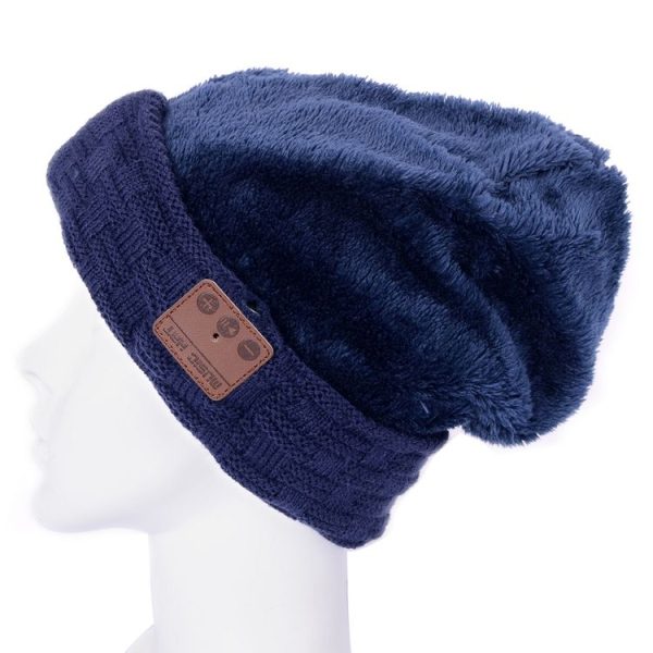 Weave Textured Knitted Bluetooth Headset Warm Winter Beanie Hat with Mic for Boy & Girl & Adults (Dark Blue) - Image 4