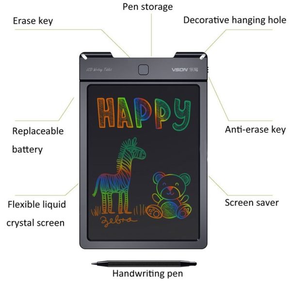 WP9310 9 inch LCD Color Screen Writing Tablet Handwriting Drawing Sketching Graffiti Scribble Doodle Board for Home Office Writing Drawing (Black) - Image 4