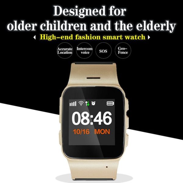 D99+ 1.22 inch HD LCD Screen GPS Smartwatch for the Elder Waterproof, Support GPS + LBS + WiFi Positioning / Two-way Dialing / Voice Monitoring / One-key First-aid / Wrist off Alarm / Safety Fence (Champagne Gold) - Image 4