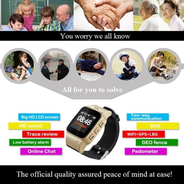 D99+ 1.22 inch HD LCD Screen GPS Smartwatch for the Elder Waterproof, Support GPS + LBS + WiFi Positioning / Two-way Dialing / Voice Monitoring / One-key First-aid / Wrist off Alarm / Safety Fence (Champagne Gold) - Image 5