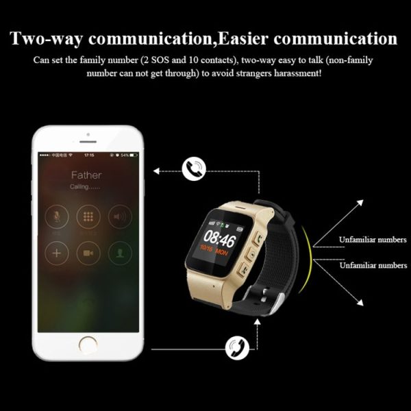 D99+ 1.22 inch HD LCD Screen GPS Smartwatch for the Elder Waterproof, Support GPS + LBS + WiFi Positioning / Two-way Dialing / Voice Monitoring / One-key First-aid / Wrist off Alarm / Safety Fence (Champagne Gold) - Image 7
