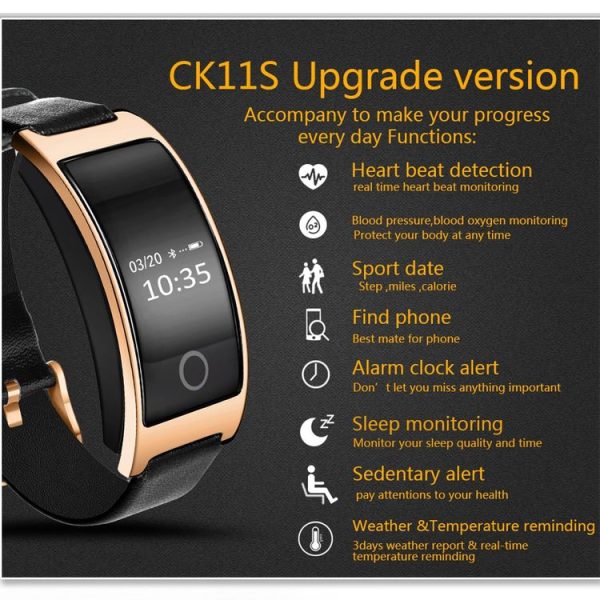 CK11S 0.66 inch Bluetooth Smart Bracelet, Support Blood Pressure / Blood Oxygen / Heart Rate Monitor / Pedometer / Calls Remind / Sleep Monitor / Weather and Temperature Reminding / Alarm / Anti-lost, Compatible with Android and iOS Phones (Black) - Image 5