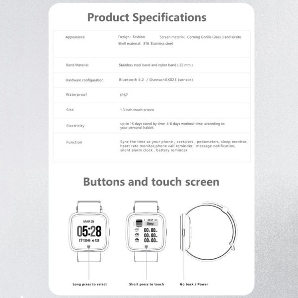 DTNO.1 G12 1.3 inches OLED Color Screen Smart Bracelet IP67 Waterproof, Steel Watchband, Support Call Reminder / Heart Rate Monitoring / Sedentary Reminder / Multi-sport Mode (Silver) - Image 9