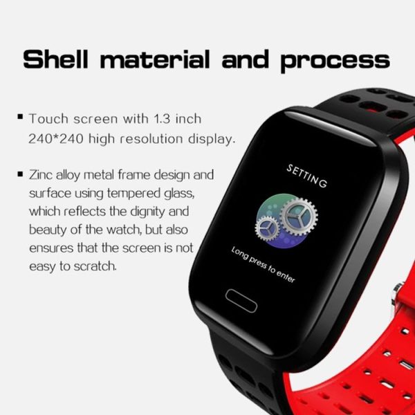 A8 1.3 inches TFT Screen Smart Bracelet IP67 Waterproof, Silicone Watchband, Support Step Counting / Call Reminder / Healthy Monitoring / Sleep Monitoring / Remote Camera (Red) - Image 5