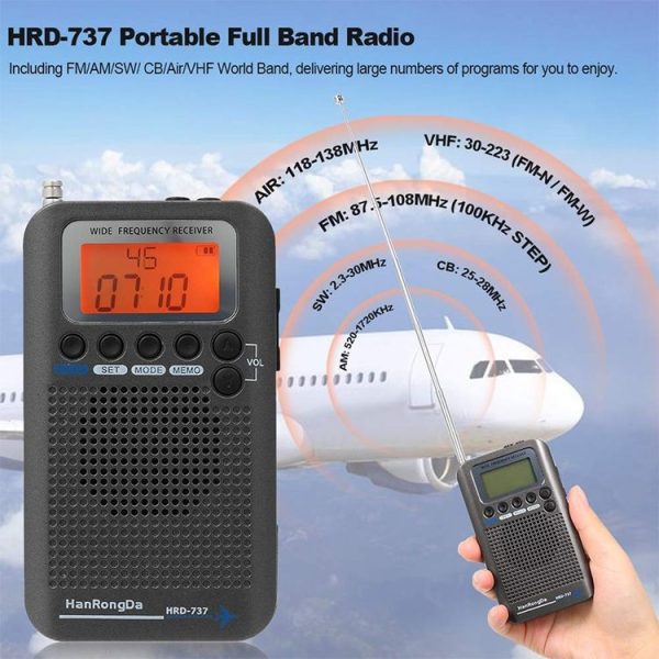 HRD-737 Portable Aircraft Band Radio Wide Frequency Receiver (Black) - Image 8