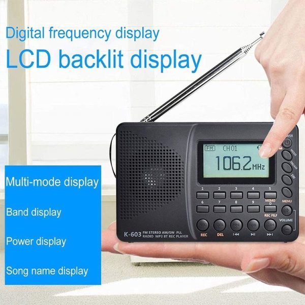 K-603 Portable FM / AM / SW Full Band Stereo Radio, Support BT & TF Card (Black) - Image 10
