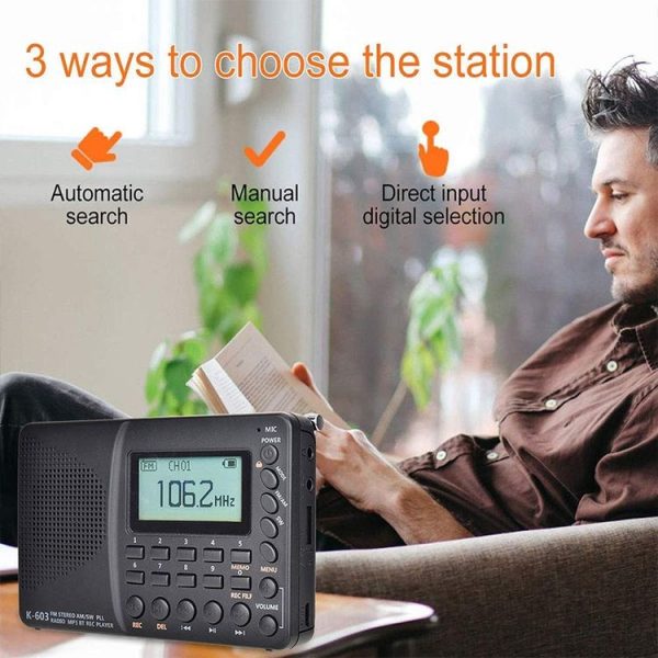 K-603 Portable FM / AM / SW Full Band Stereo Radio, Support BT & TF Card (Black) - Image 11