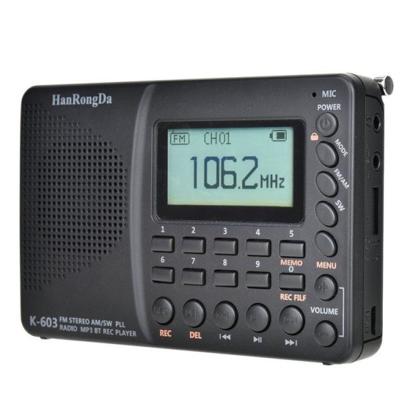K-603 Portable FM / AM / SW Full Band Stereo Radio, Support BT & TF Card (Black) - Image 2