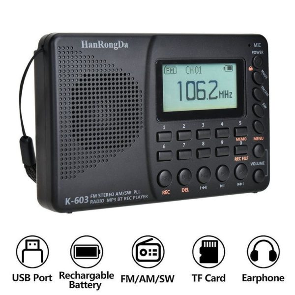 K-603 Portable FM / AM / SW Full Band Stereo Radio, Support BT & TF Card (Black) - Image 7