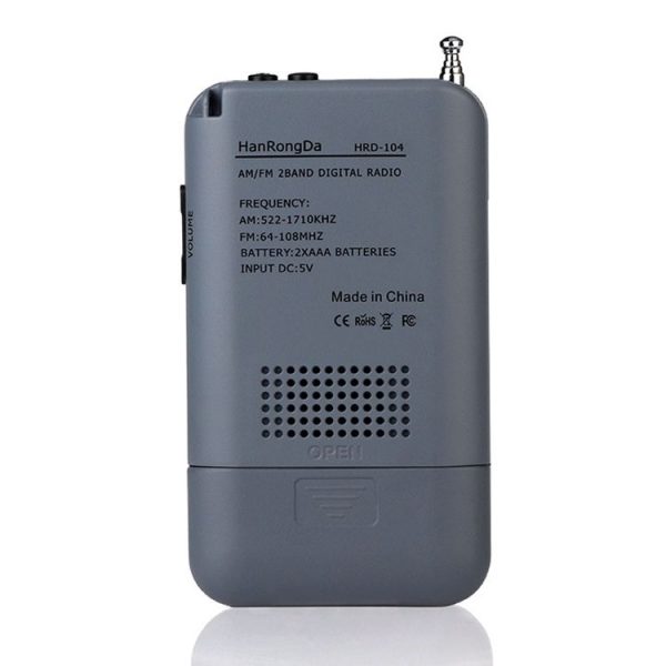 HRD-104 Mini Portable FM + AM Two Band Radio with Loudspeaker (Grey) - Image 3