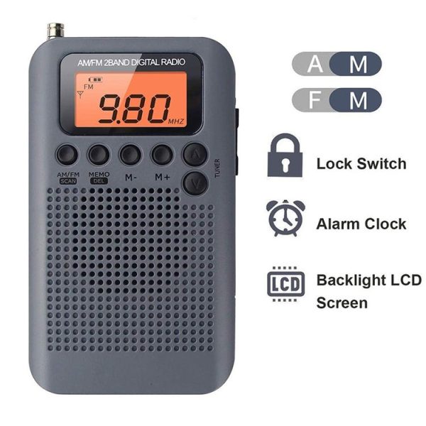 HRD-104 Mini Portable FM + AM Two Band Radio with Loudspeaker (Grey) - Image 5
