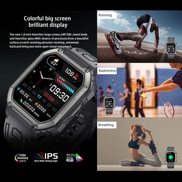 KR06 Waterproof Pedometer Sport Smart Watch, Support Heart Rate / Blood Pressure Monitoring / BT Calling (Black) - Image 10