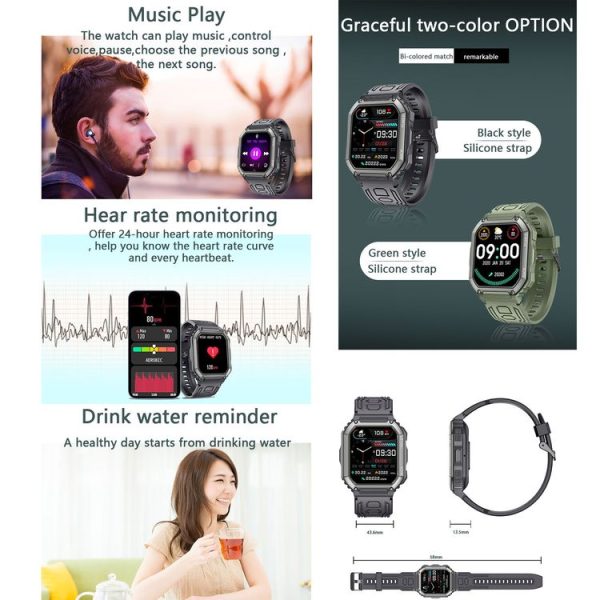 KR06 Waterproof Pedometer Sport Smart Watch, Support Heart Rate / Blood Pressure Monitoring / BT Calling (Black) - Image 13