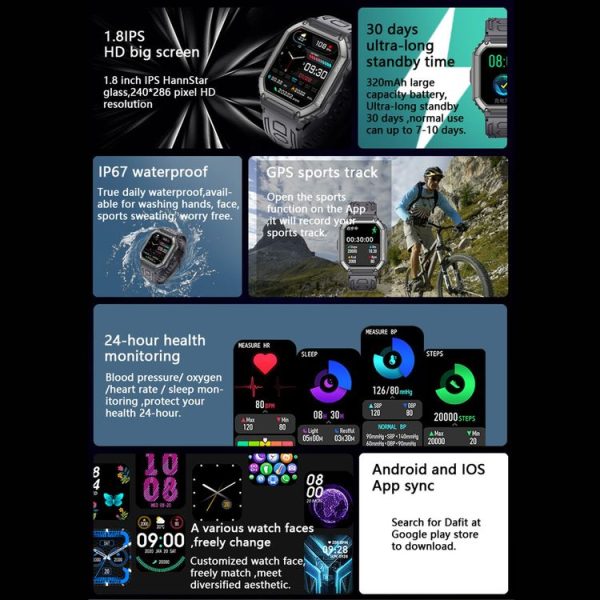 KR06 Waterproof Pedometer Sport Smart Watch, Support Heart Rate / Blood Pressure Monitoring / BT Calling (Black) - Image 5