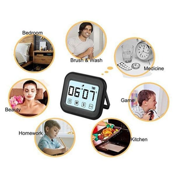 Kitchen Timer Digital Alarm Clock Large LCD Touch Screen Come with Night Light for Cooking Baking (White) - Image 3
