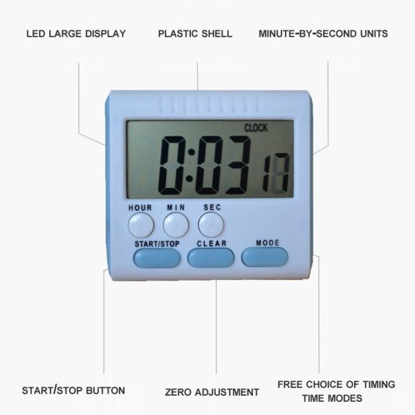 Kitchen Timer 24 Hours Digital Alarm Clock LCD Screen Magnetic Backing for Cooking Baking (Blue) - Image 3